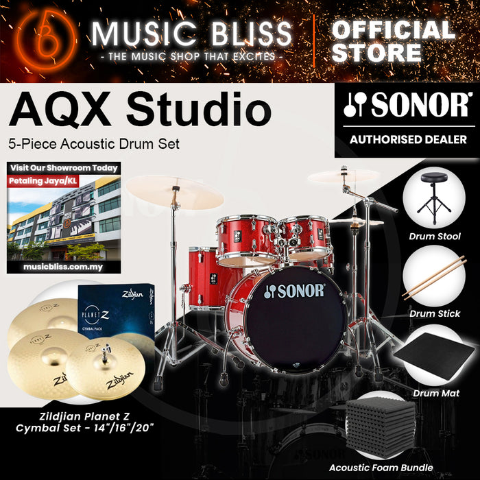 Sonor AQX Studio 5-Piece Acoustic Drum Set with Hardware - 20 Inch Bass Drum - Red Moon Sparkle