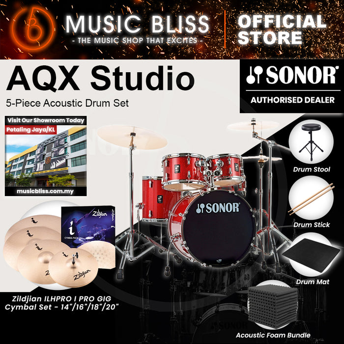 Sonor AQX Studio 5-Piece Acoustic Drum Set with Hardware - 20 Inch Bass Drum - Red Moon Sparkle