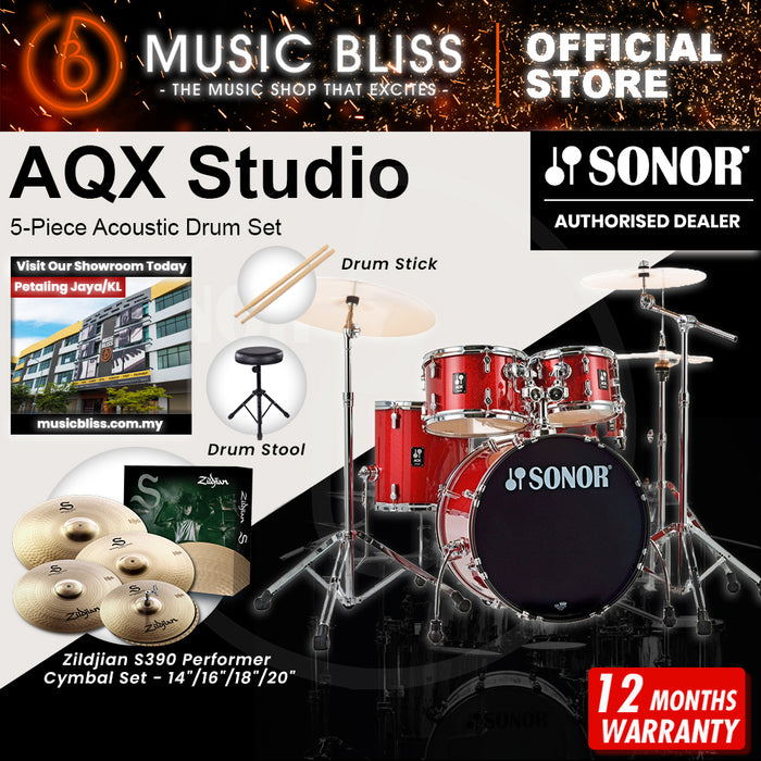 Sonor AQX Studio 5-Piece Acoustic Drum Set with Hardware - 20 Inch Bass Drum - Red Moon Sparkle