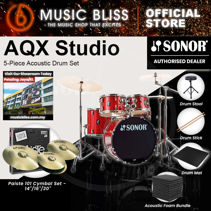 Sonor AQX Studio 5-Piece Acoustic Drum Set with Hardware - 20 Inch Bass Drum - Red Moon Sparkle