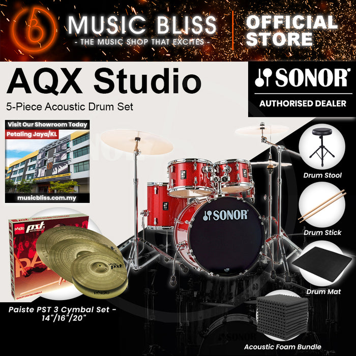 Sonor AQX Studio 5-Piece Acoustic Drum Set with Hardware - 20 Inch Bass Drum - Red Moon Sparkle