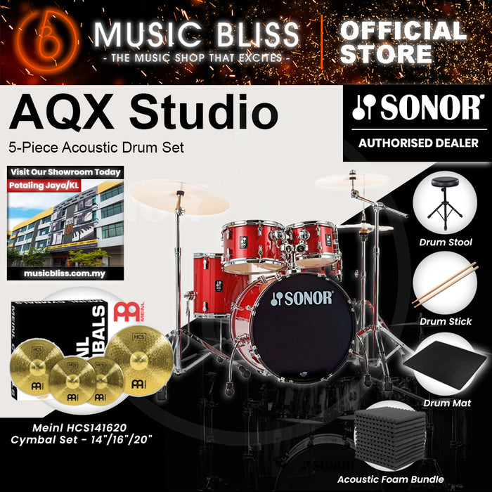 Sonor AQX Studio 5-Piece Acoustic Drum Set with Hardware - 20 Inch Bass Drum - Red Moon Sparkle