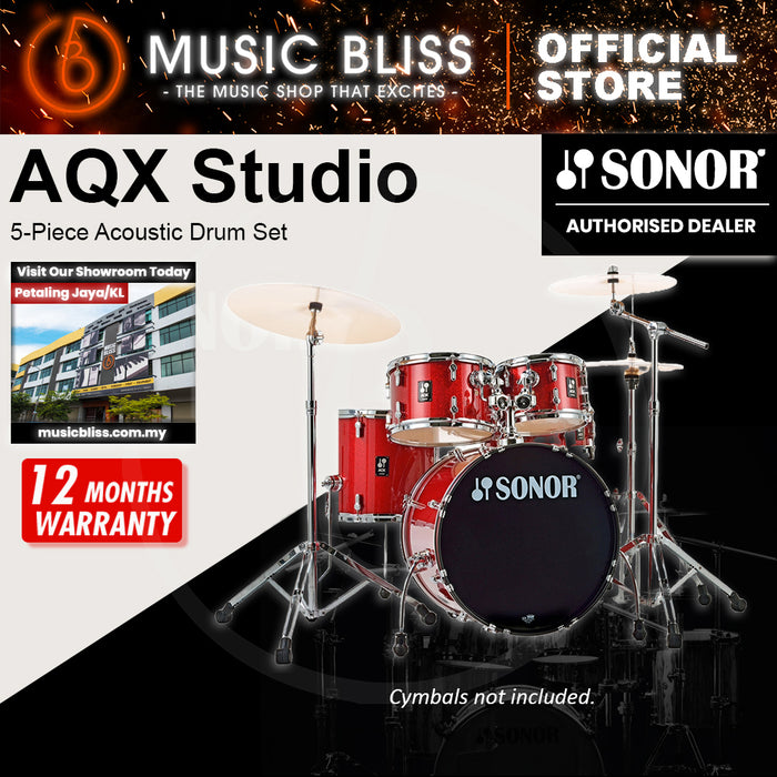 Sonor AQX Studio 5-Piece Acoustic Drum Set with Hardware - 20 Inch Bass Drum - Red Moon Sparkle