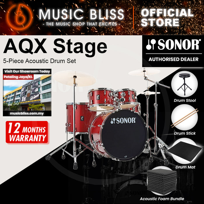 Sonor AQX Stage 5-Piece Acoustic Drum Set with Hardware - 22 Inch Bass Drum - Red Moon Sparkle