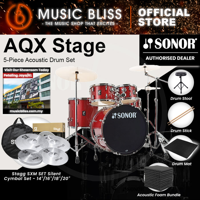 Sonor AQX Stage 5-Piece Acoustic Drum Set with Hardware - 22 Inch Bass Drum - Red Moon Sparkle