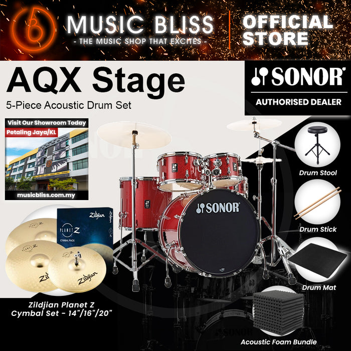 Sonor AQX Stage 5-Piece Acoustic Drum Set with Hardware - 22 Inch Bass Drum - Red Moon Sparkle
