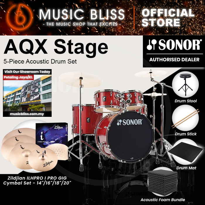 Sonor AQX Stage 5-Piece Acoustic Drum Set with Hardware - 22 Inch Bass Drum - Red Moon Sparkle