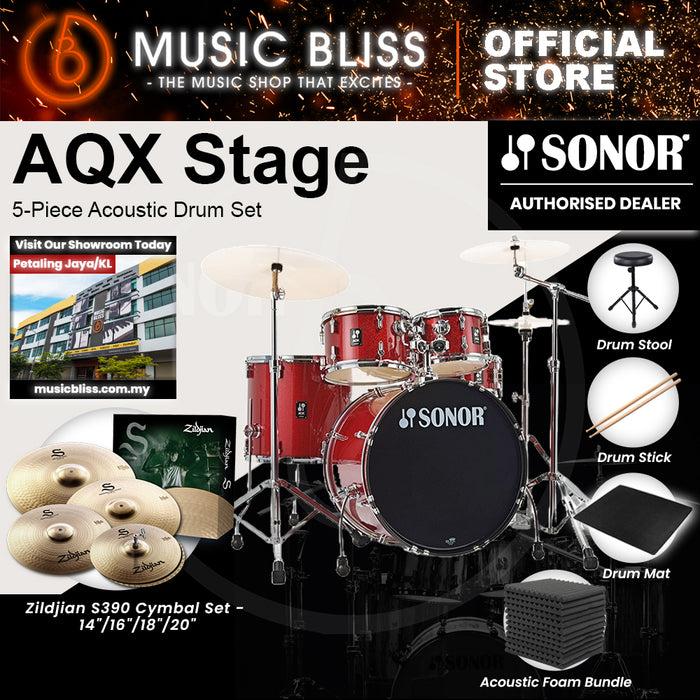 Sonor AQX Stage 5-Piece Acoustic Drum Set with Hardware - 22 Inch Bass Drum - Red Moon Sparkle