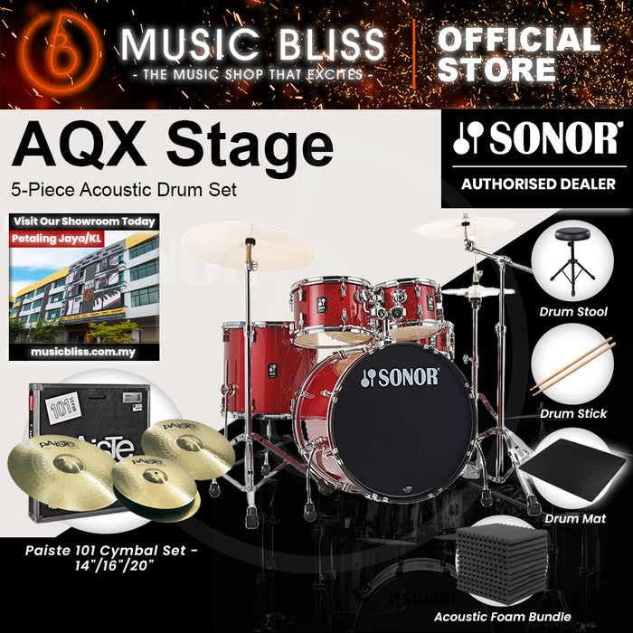 Sonor AQX Stage 5-Piece Acoustic Drum Set with Hardware - 22 Inch Bass Drum - Red Moon Sparkle