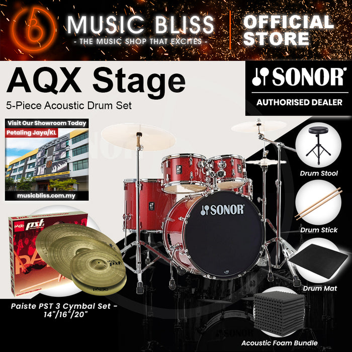 Sonor AQX Stage 5-Piece Acoustic Drum Set with Hardware - 22 Inch Bass Drum - Red Moon Sparkle