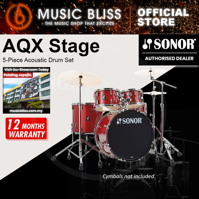 Sonor AQX Stage 5-Piece Acoustic Drum Set with Hardware - 22 Inch Bass Drum - Red Moon Sparkle