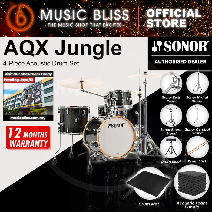 Sonor AQX Jungle 4-Piece Acoustic Drum Set - 16 Inch Bass Drum - Black Midnight Sparkle