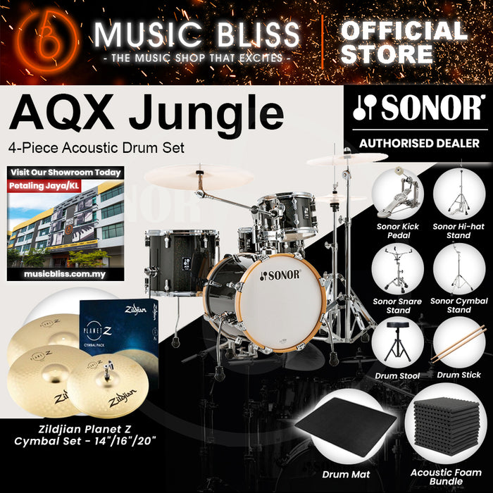 Sonor AQX Jungle 4-Piece Acoustic Drum Set - 16 Inch Bass Drum - Black Midnight Sparkle