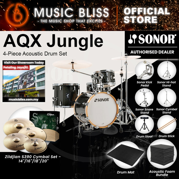 Sonor AQX Jungle 4-Piece Acoustic Drum Set - 16 Inch Bass Drum - Black Midnight Sparkle