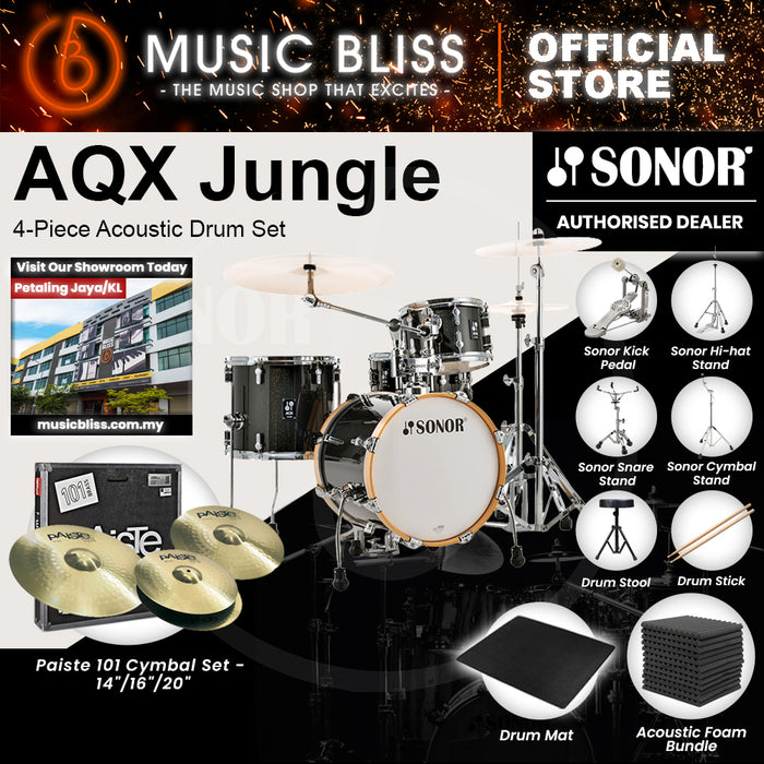 Sonor AQX Jungle 4-Piece Acoustic Drum Set - 16 Inch Bass Drum - Black Midnight Sparkle