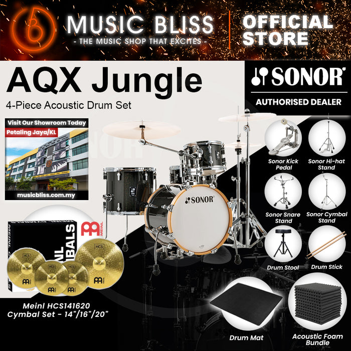 Sonor AQX Jungle 4-Piece Acoustic Drum Set - 16 Inch Bass Drum - Black Midnight Sparkle