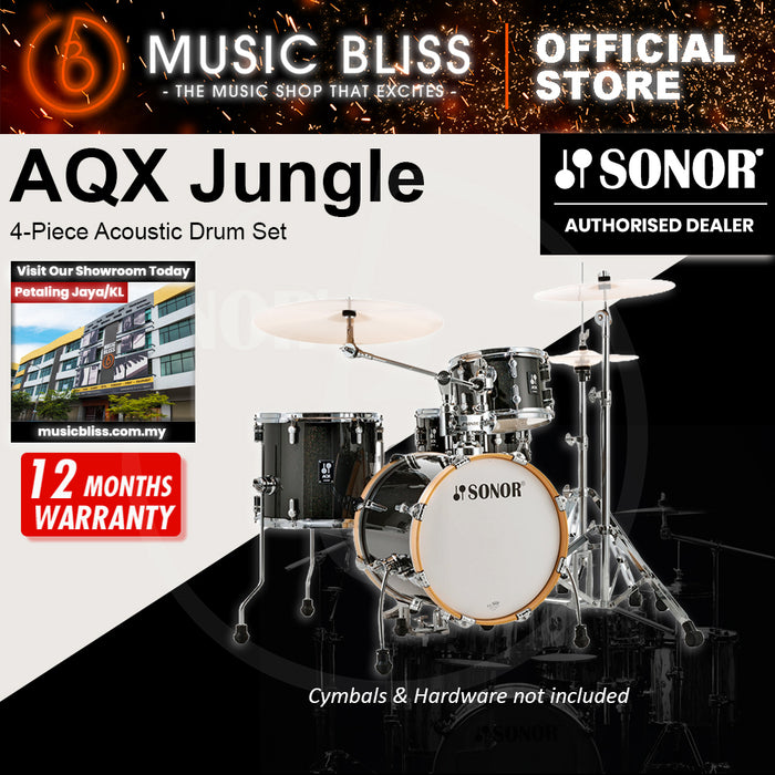 Sonor AQX Jungle 4-Piece Acoustic Drum Set - 16 Inch Bass Drum - Black Midnight Sparkle