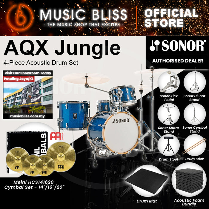 Sonor AQX Jungle 4-Piece Acoustic Drum Set - 16 Inch Bass Drum - Blue Ocean Sparkle