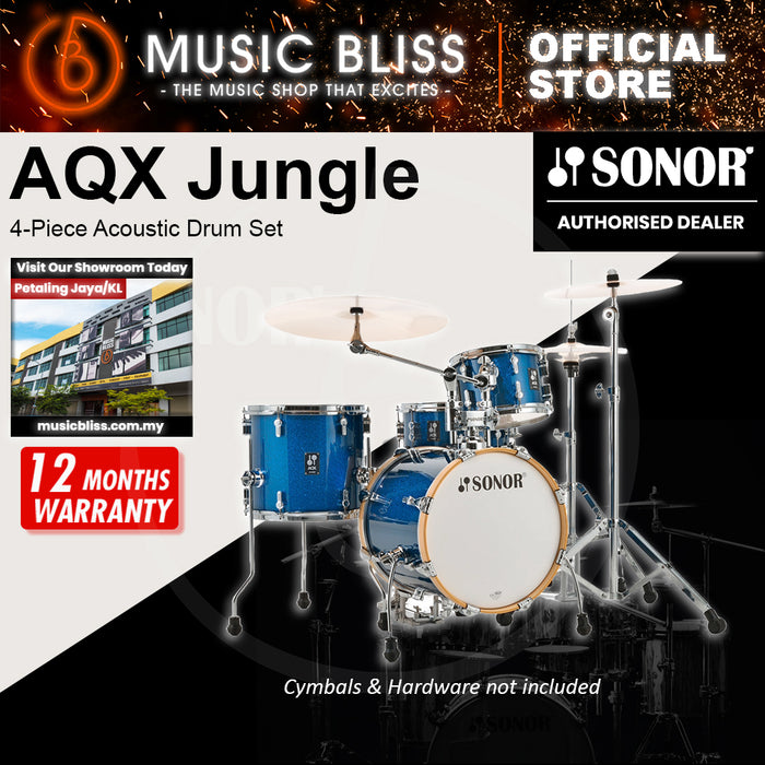 Sonor AQX Jungle 4-Piece Acoustic Drum Set - 16 Inch Bass Drum - Blue Ocean Sparkle
