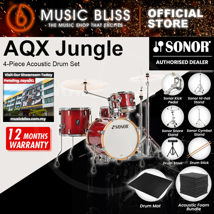 Sonor AQX Jungle 4-Piece Acoustic Drum Set - 16 Inch Bass Drum - Red Moon Sparkle