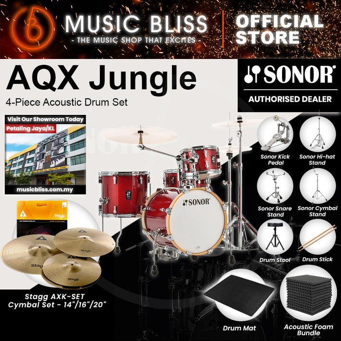 Sonor AQX Jungle 4-Piece Acoustic Drum Set - 16 Inch Bass Drum - Red Moon Sparkle