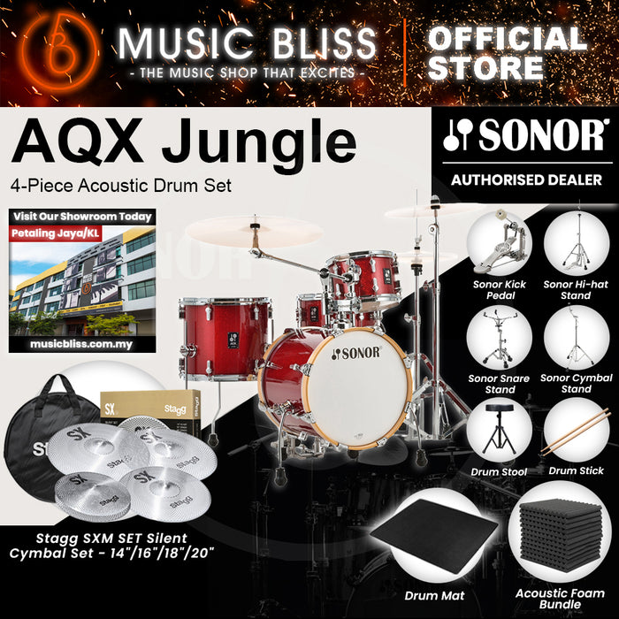 Sonor AQX Jungle 4-Piece Acoustic Drum Set - 16 Inch Bass Drum - Red Moon Sparkle