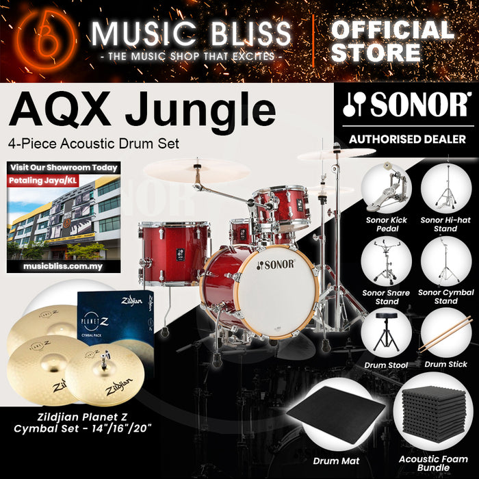 Sonor AQX Jungle 4-Piece Acoustic Drum Set - 16 Inch Bass Drum - Red Moon Sparkle