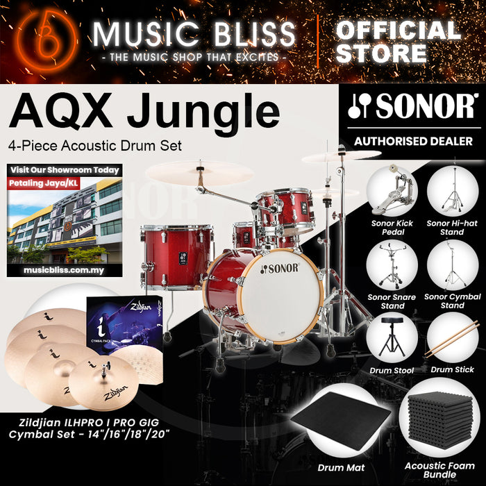 Sonor AQX Jungle 4-Piece Acoustic Drum Set - 16 Inch Bass Drum - Red Moon Sparkle