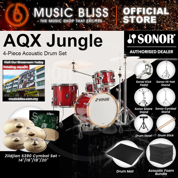 Sonor AQX Jungle 4-Piece Acoustic Drum Set - 16 Inch Bass Drum - Red Moon Sparkle