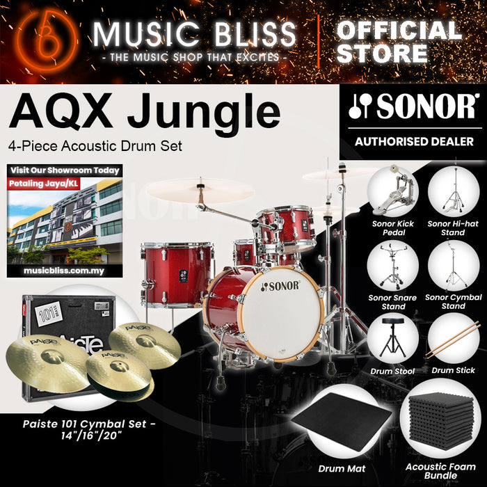 Sonor AQX Jungle 4-Piece Acoustic Drum Set - 16 Inch Bass Drum - Red Moon Sparkle