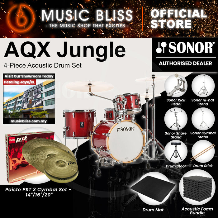 Sonor AQX Jungle 4-Piece Acoustic Drum Set - 16 Inch Bass Drum - Red Moon Sparkle