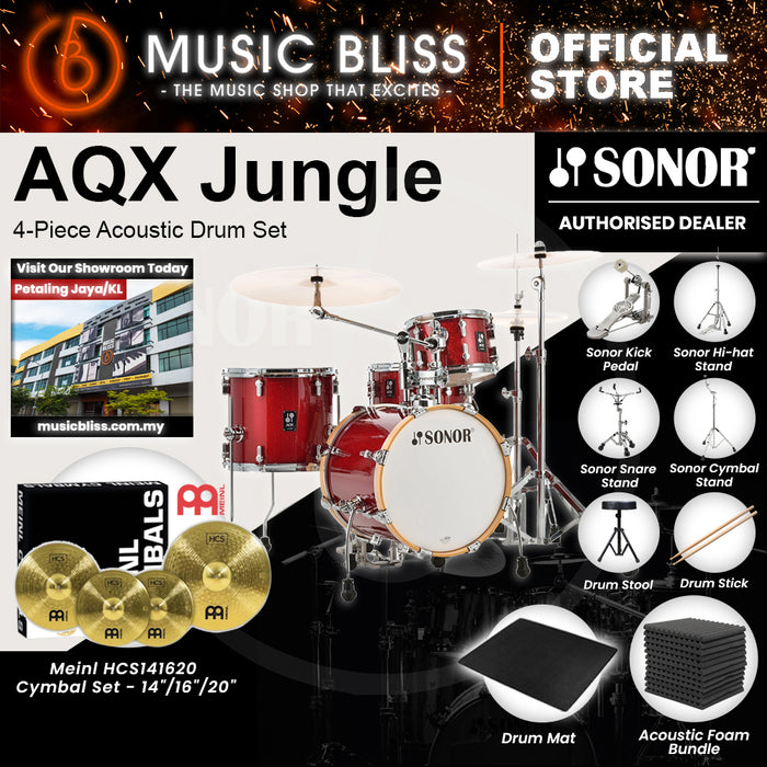 Sonor AQX Jungle 4-Piece Acoustic Drum Set - 16 Inch Bass Drum - Red Moon Sparkle
