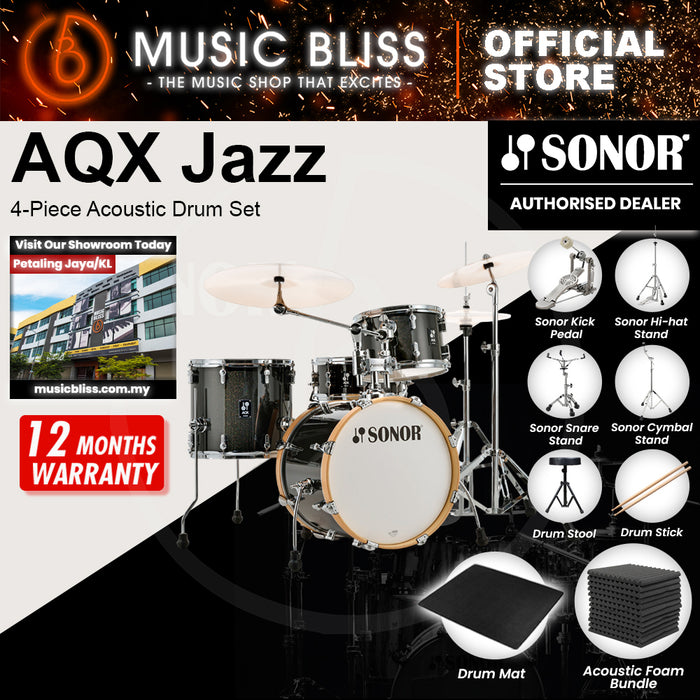 Sonor AQX Jazz 4-Piece Acoustic Drum Set - 18 Inch Bass Drum - Black Midnight Sparkle