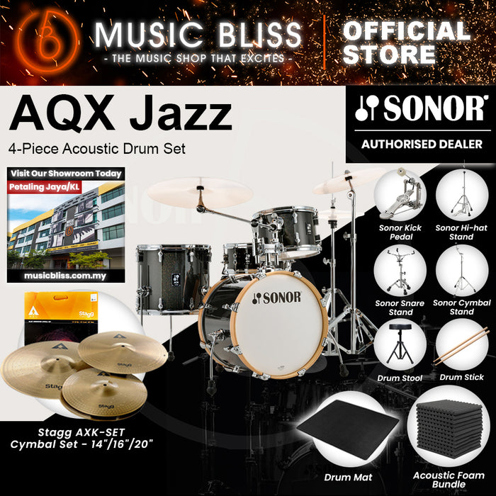 Sonor AQX Jazz 4-Piece Acoustic Drum Set - 18 Inch Bass Drum - Black Midnight Sparkle