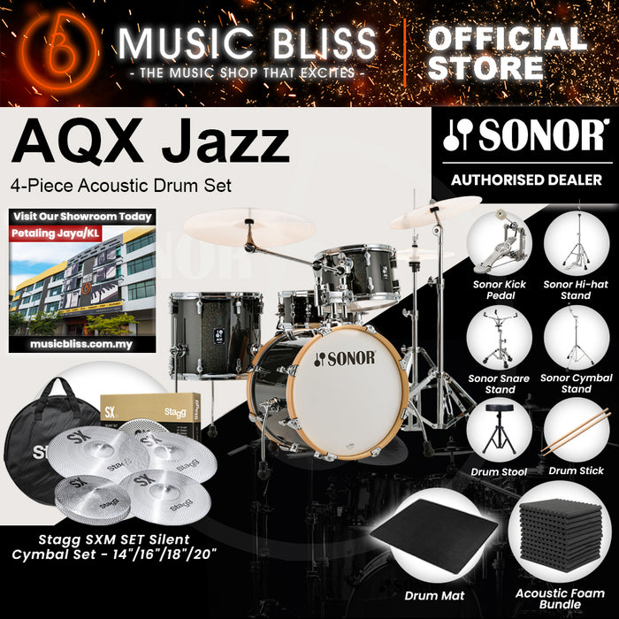 Sonor AQX Jazz 4-Piece Acoustic Drum Set - 18 Inch Bass Drum - Black Midnight Sparkle