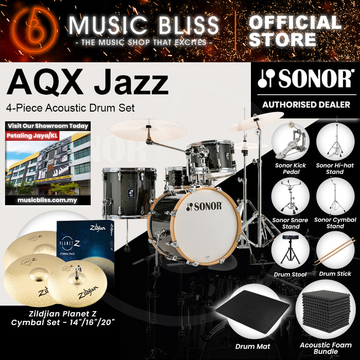 Sonor AQX Jazz 4-Piece Acoustic Drum Set - 18 Inch Bass Drum - Black Midnight Sparkle