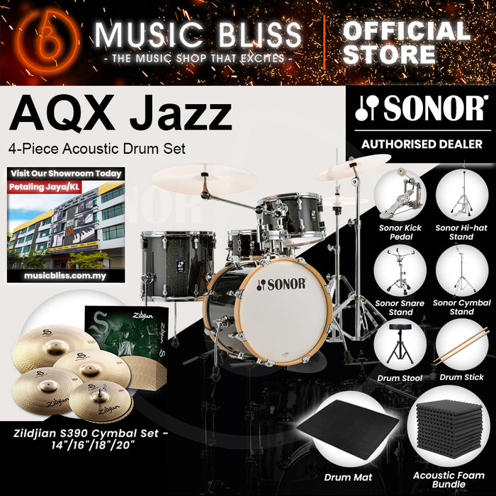 Sonor AQX Jazz 4-Piece Acoustic Drum Set - 18 Inch Bass Drum - Black Midnight Sparkle