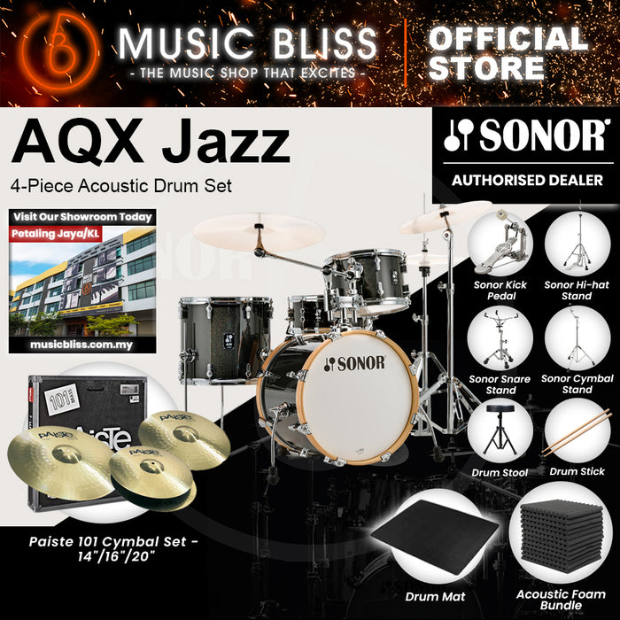Sonor AQX Jazz 4-Piece Acoustic Drum Set - 18 Inch Bass Drum - Black Midnight Sparkle