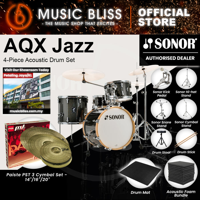 Sonor AQX Jazz 4-Piece Acoustic Drum Set - 18 Inch Bass Drum - Black Midnight Sparkle
