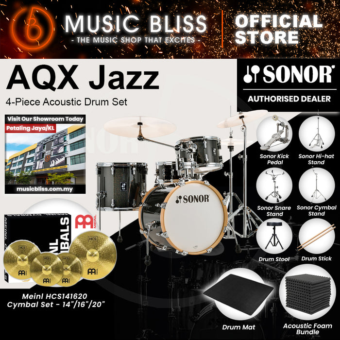 Sonor AQX Jazz 4-Piece Acoustic Drum Set - 18 Inch Bass Drum - Black Midnight Sparkle