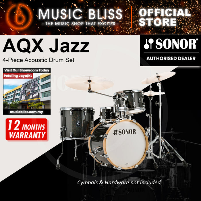 Sonor AQX Jazz 4-Piece Acoustic Drum Set - 18 Inch Bass Drum - Black Midnight Sparkle