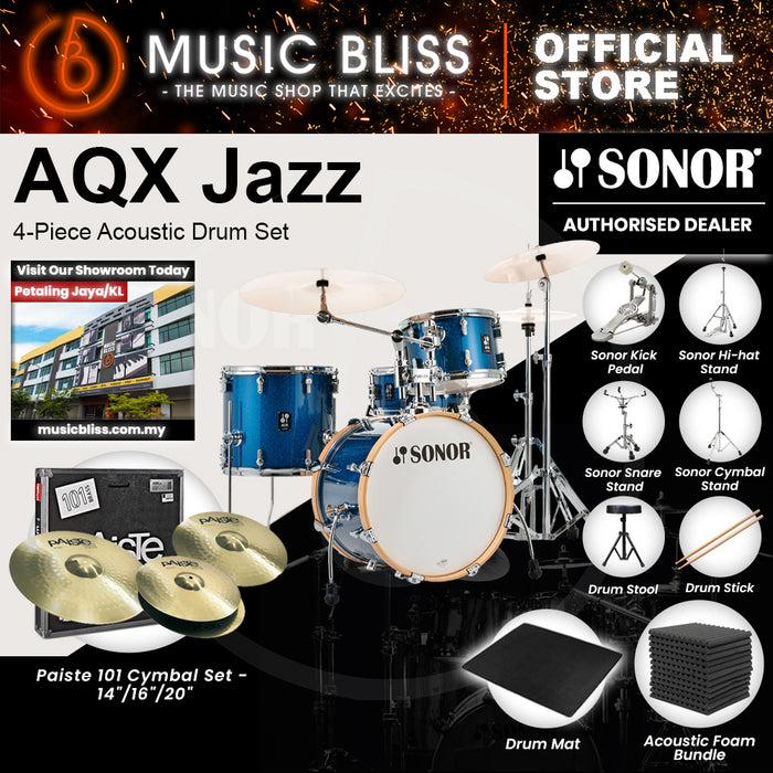 Sonor AQX Jazz 4-Piece Acoustic Drum Set - 18 Inch Bass Drum - Blue Ocean Sparkle