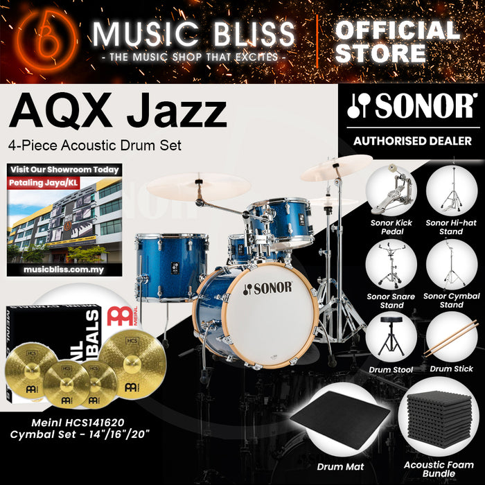 Sonor AQX Jazz 4-Piece Acoustic Drum Set - 18 Inch Bass Drum - Blue Ocean Sparkle