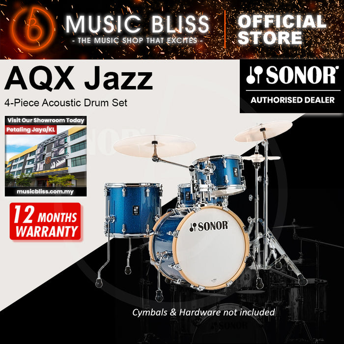 Sonor AQX Jazz 4-Piece Acoustic Drum Set - 18 Inch Bass Drum - Blue Ocean Sparkle
