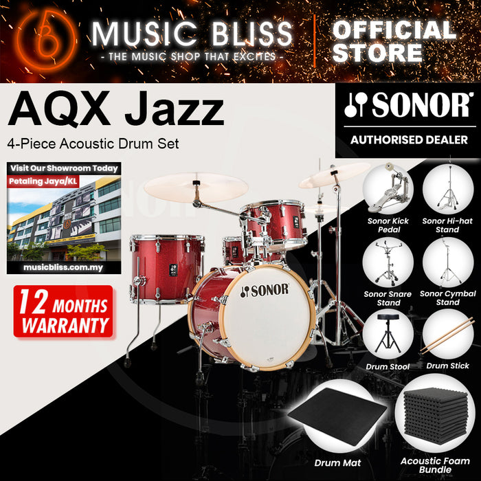 Sonor AQX Jazz 4-Piece Acoustic Drum Set - 18 Inch Bass Drum - Red Moon Sparkle