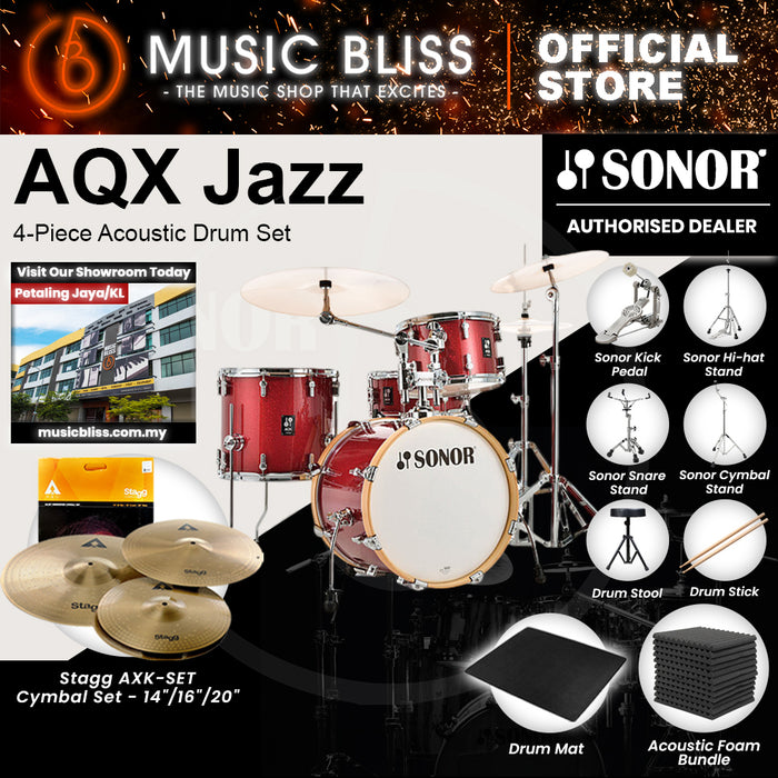 Sonor AQX Jazz 4-Piece Acoustic Drum Set - 18 Inch Bass Drum - Red Moon Sparkle