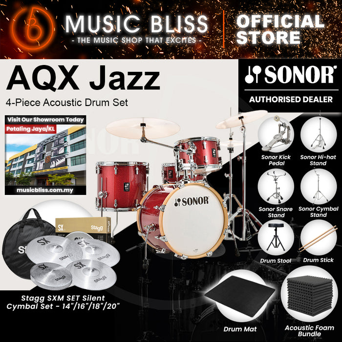 Sonor AQX Jazz 4-Piece Acoustic Drum Set - 18 Inch Bass Drum - Red Moon Sparkle