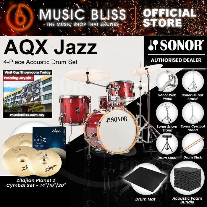 Sonor AQX Jazz 4-Piece Acoustic Drum Set - 18 Inch Bass Drum - Red Moon Sparkle