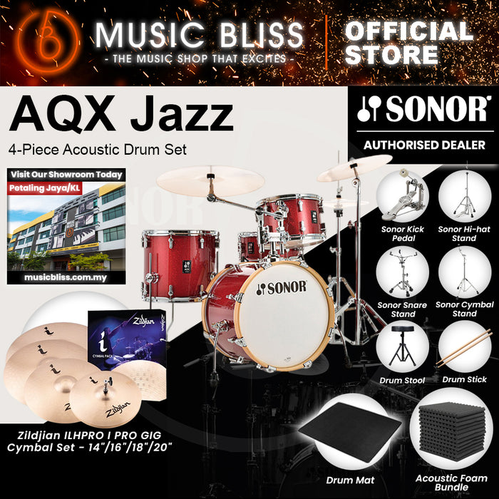 Sonor AQX Jazz 4-Piece Acoustic Drum Set - 18 Inch Bass Drum - Red Moon Sparkle