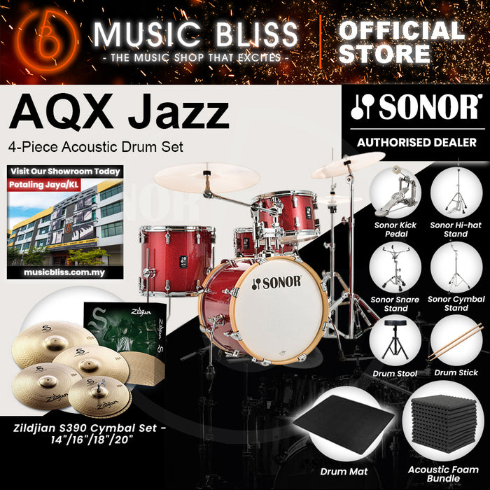 Sonor AQX Jazz 4-Piece Acoustic Drum Set - 18 Inch Bass Drum - Red Moon Sparkle